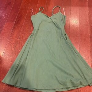green spaghetti strap flowy dress